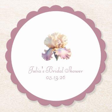 Mauve Scalloped Border, Blush Flower Bridal Shower Paper Coaster