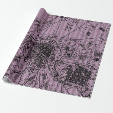 Mauve Striped Antique Map Wrapping Paper