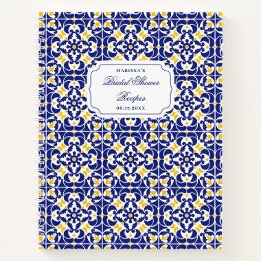 Mediterranean Blue Yellow Bridal Shower Recipe Notebook