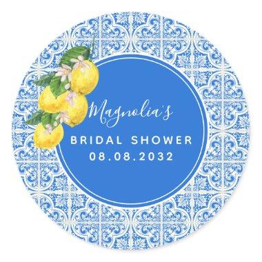 Mediterranean Lemon Bridal Shower Classic Round S Classic Round Sticker