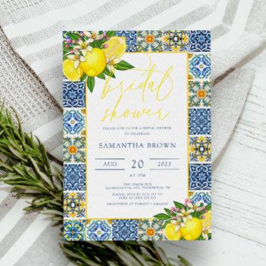 Mediterranean Tile & Lemons Chic Bridal Shower Invitations