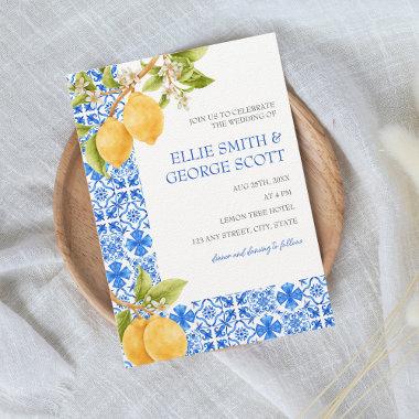 Mediterranean Tiles Lemon Citrus Italy Wedding Invitations