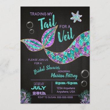 Mermaid Bridal Shower Invitations, glitter chalk Invitations