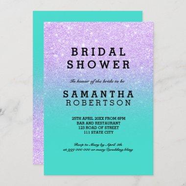 Mermaid lavender faux glitter teal bridal shower Invitations