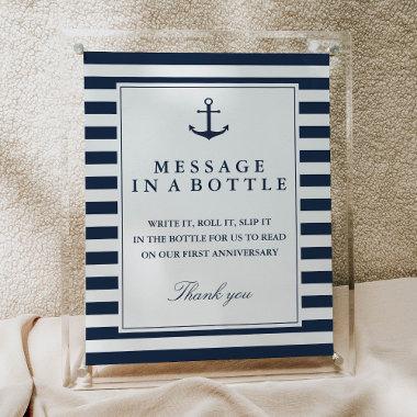 Message In A Bottle Sign Nautical Navy Stripes
