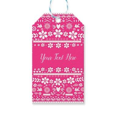 Mexican Picado Hot Pink White Wedding Marriage Gift Tags