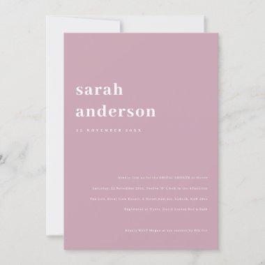 Minimal Bold Dusky Pink Typography Bridal Shower Invitations