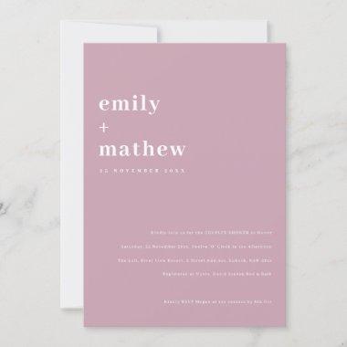 Minimal Bold Dusky Pink Typography Couples Shower Invitations