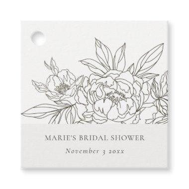 Minimal Elegant Brown Floral Sketch Bridal Shower Favor Tags