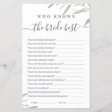 Minimal greenery who knows the bride best game