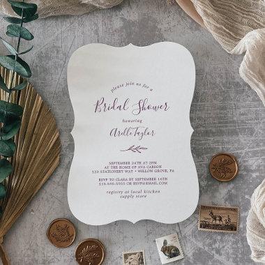 Minimal Leaf | Eggplant Bridal Shower Invitations