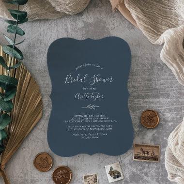 Minimal Leaf | Slate Blue Bridal Shower Invitations