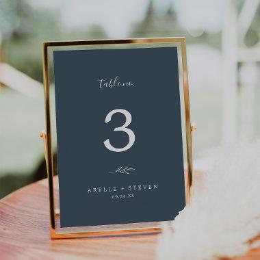 Minimal Leaf | Slate Blue Wedding Table Number
