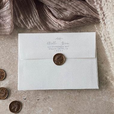 Minimal Leaf | White Dusty Blue Wedding Invitations Envelope