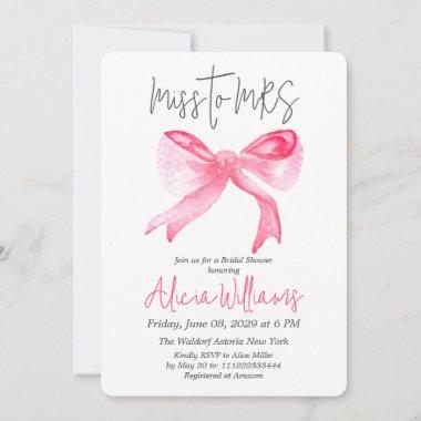 Minimal Miss to MRS Ribbon Pink Bow Bridal Shower Invitations
