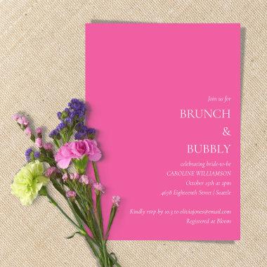 Minimalist Brunch Bubbly Bridal Shower Hot Pink Invitations