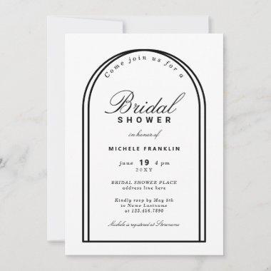 Minimalist Clean White Black Arch Bridal Shower Invitations