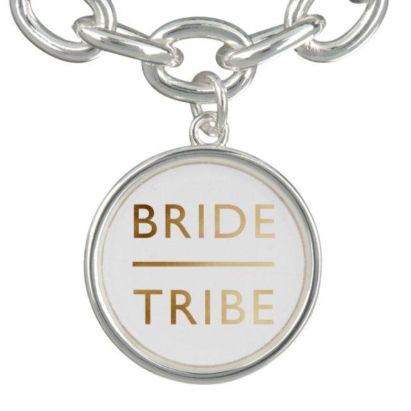 minimalist elegant bride tribe faux gold text charm bracelet