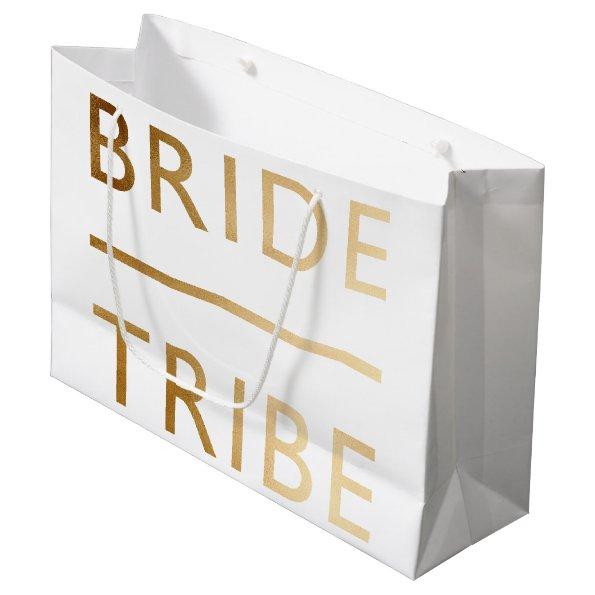 minimalist elegant bride tribe faux gold text large gift bag