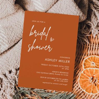 Minimalist Modern Burnt Orange Bridal Shower Invitations