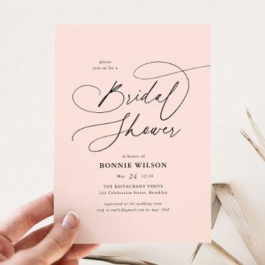 Minimalist Modern Calligraphy Blush Bridal Shower Invitations