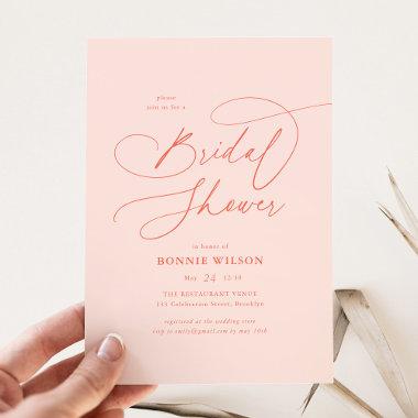 Minimalist Modern Calligraphy Pink Bridal Shower Invitations