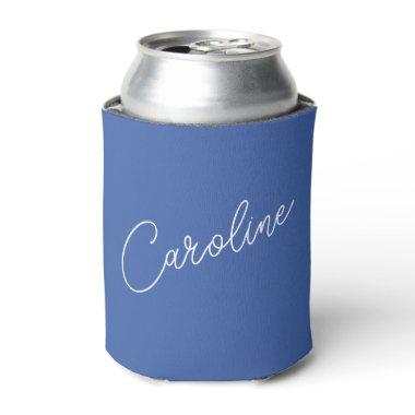 Minimalist Modern Chic Calligraphy Name Blue Can Cooler