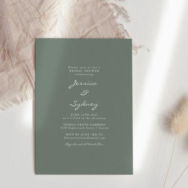 Minimalist Modern Dark Sage Green Bridal Shower Invitations