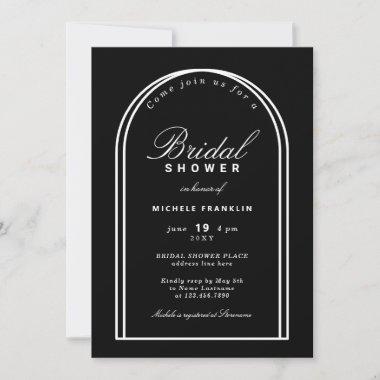 Minimalist Sleek Chic Black Arch Bridal Shower Invitations