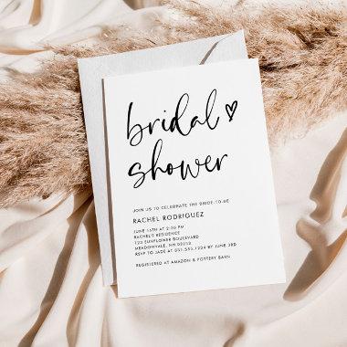 Minimalist Typography Script Heart Bridal Shower Invitations