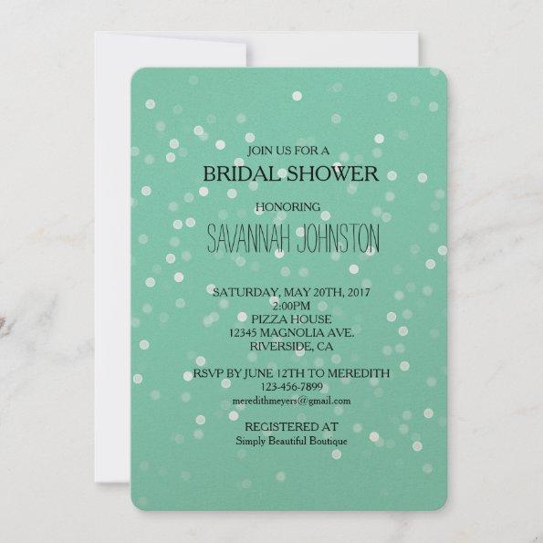 Mint and White Bokeh Confetti bridal shower Invitations