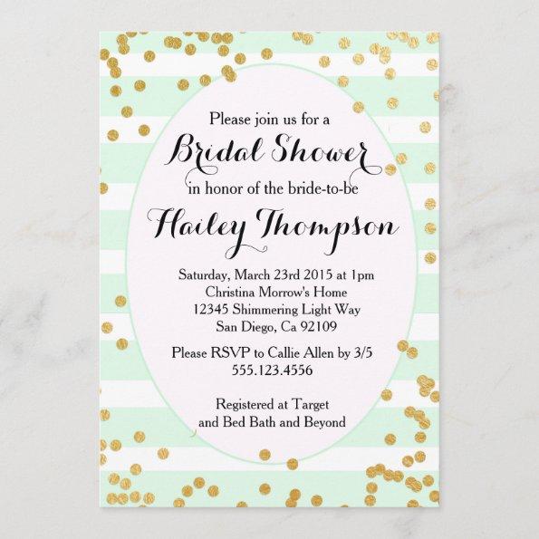 Mint Green and Gold Bridal Shower Invitations