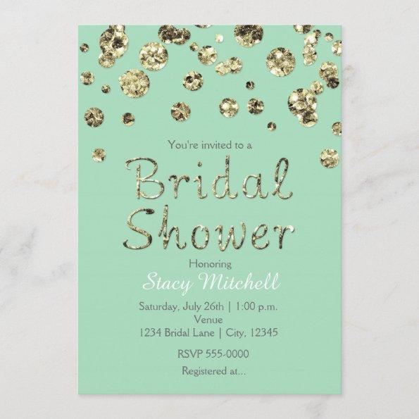 Mint Green Gold Glitter Bridal Shower Invitations