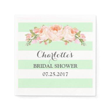 Mint Green Stripes Floral Bridal Shower Napkin