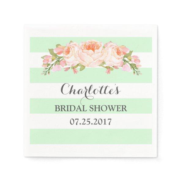 Mint Green Stripes Floral Bridal Shower Napkin