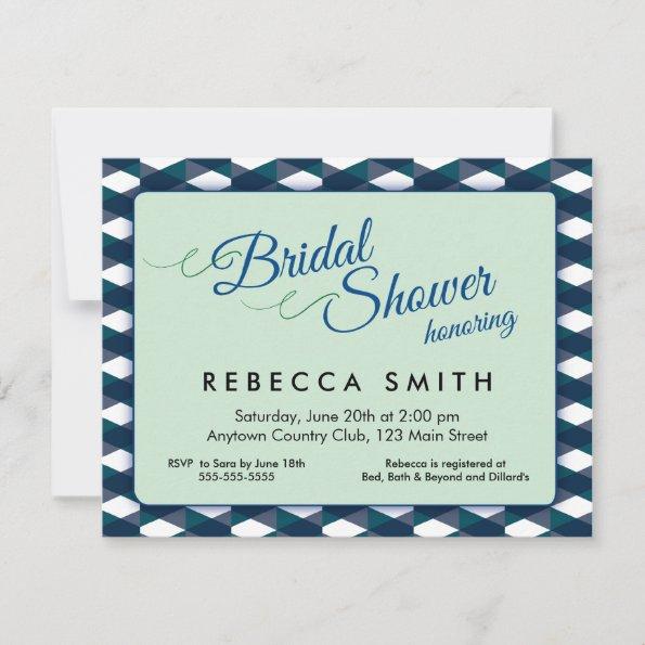 Mint Green with Navy Blue Border Bridal Shower Invitations
