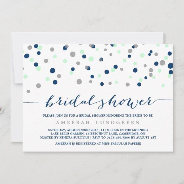 Mint & Navy Confetti Dots Bridal Shower Invitations