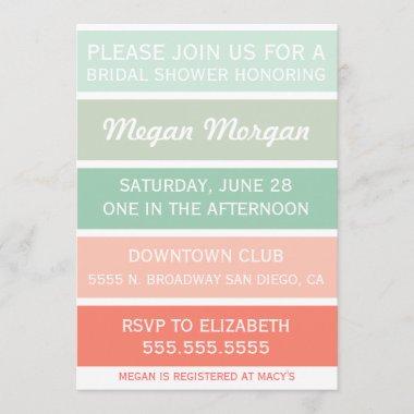 Mint to Coral Bridal Shower Invitations