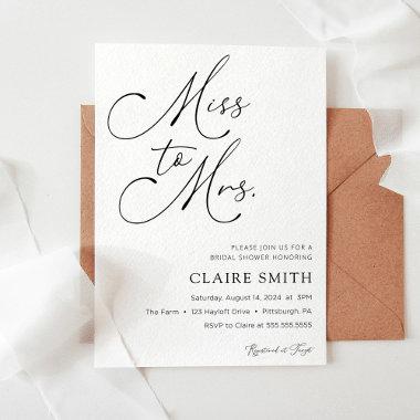 Miss to Mrs. Calligraphy Bridal Shower Invitations