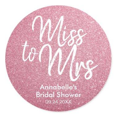 Miss to Mrs Glam Blush Pink Glitter Bridal Shower Classic Round Sticker