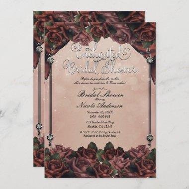 Mocha Rust Brown Roses Elegant Fall Wedding Invitations