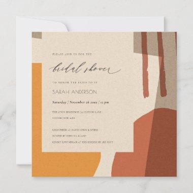 MODERN ABSTRACT RUST YELLOW ARTISTIC BRIDAL SHOWER Invitations