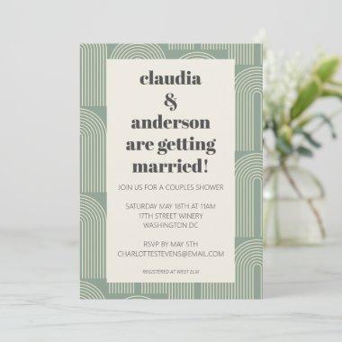 Modern Arch Line Art | Sage Green Couples Shower Invitations