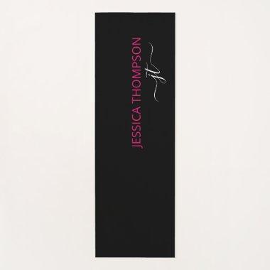 Modern Black Hot Pink Simple Script Monogram Name Yoga Mat