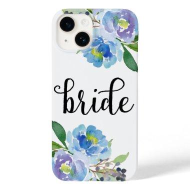 Modern Blue Floral Bride Script iPhone 14 Case