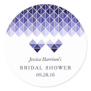 Modern Blue Geometric Love Hearts Bridal Shower Classic Round Sticker