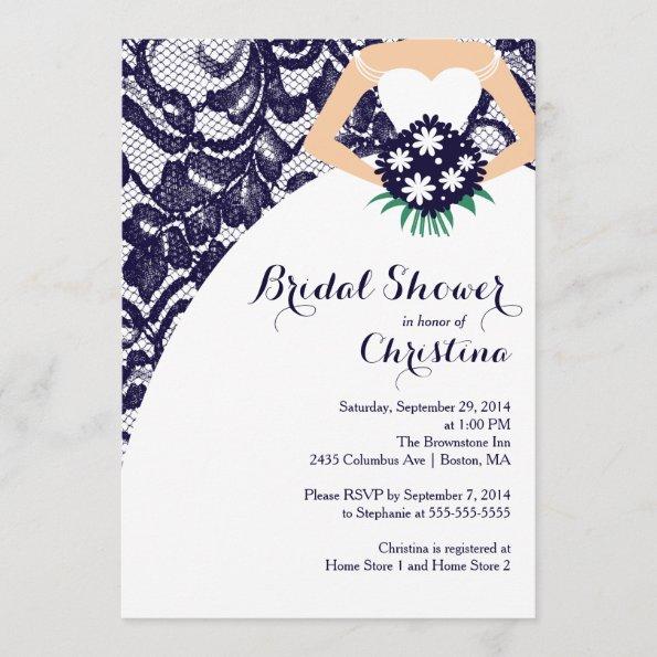Modern Blue Lace Bride Bridal Shower Invitations