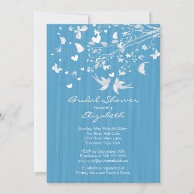 Modern Blue Love Birds Bridal Shower Invitations