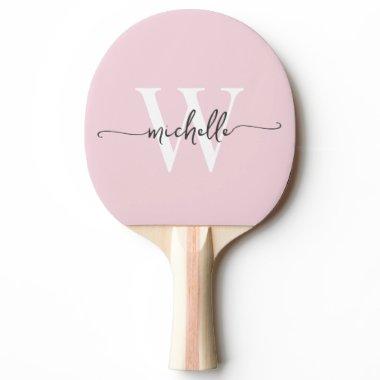Modern Blush Pink Custom Monogram Name Script Ping Pong Paddle