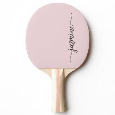 Modern Blush Pink Custom Name Signature Script Pin Ping Pong Paddle